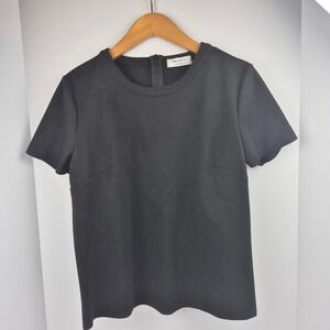 Bailey 44 Black Faux Suede Short Sleeve Top Women's L Back Zip Minimalist